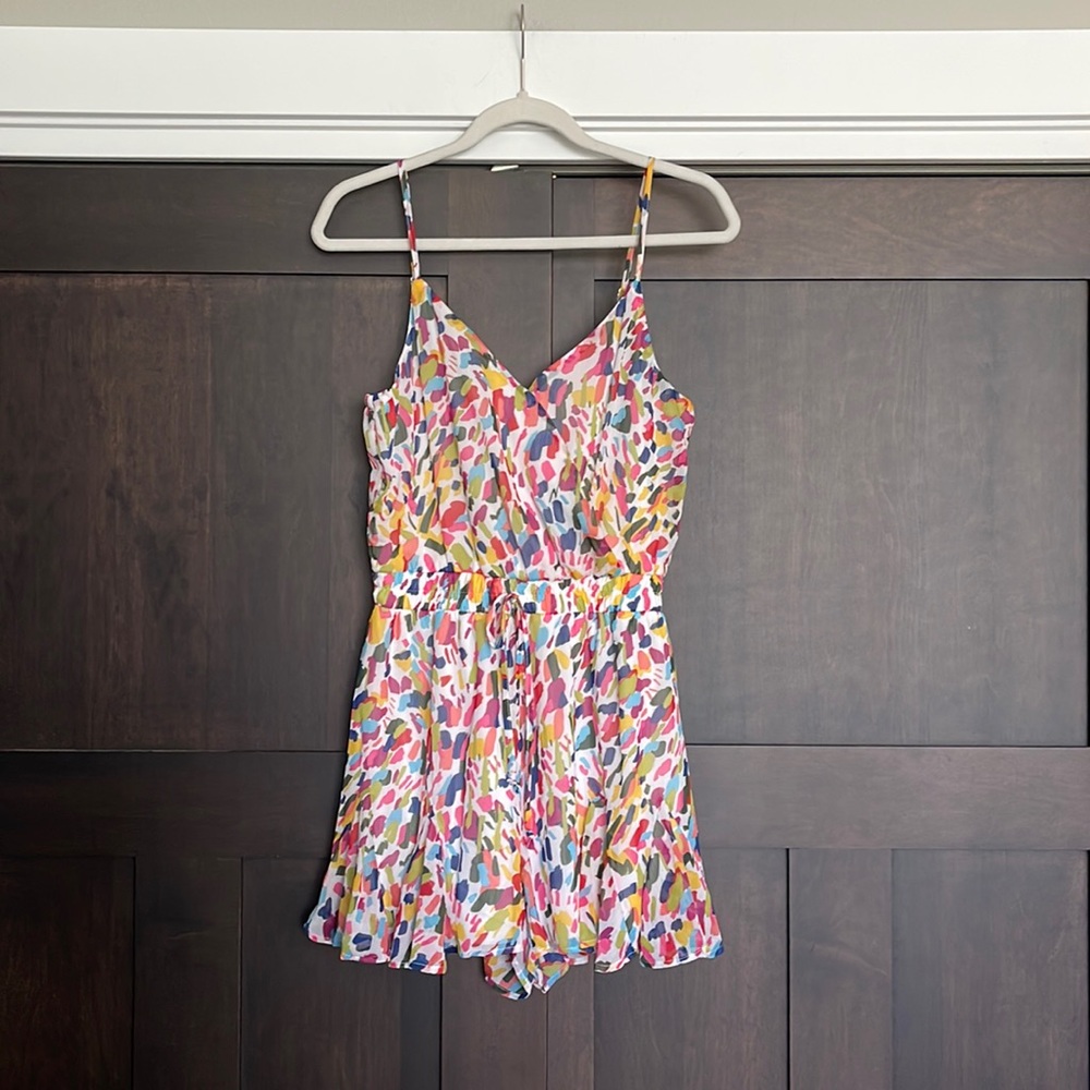Multicolor Print Spaghetti-Strap Romper